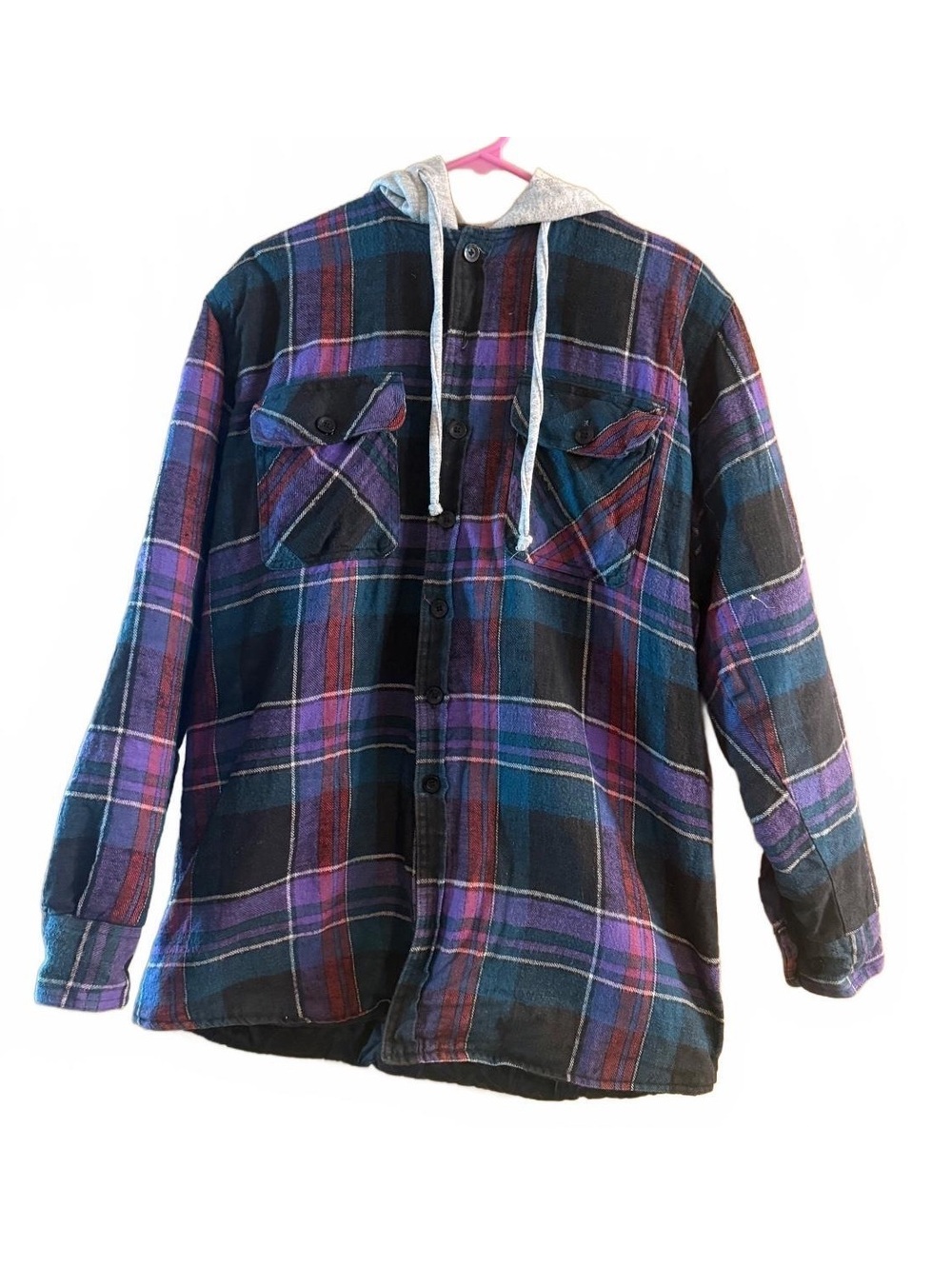 Woodland 90s hooded plaid flannel shirt jacket quilted lined size medium